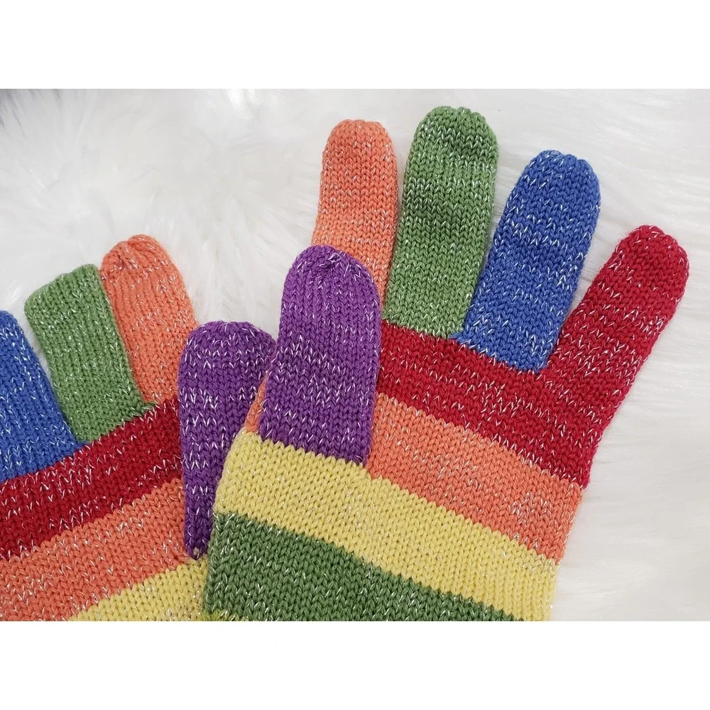 NEW Vintage y2k 90s deadstock striped rainbow gloves shimmer metallic girls teen